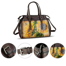 Load image into Gallery viewer, Genuine Leather Satchel for Women Hand Painted Pattern Handbag Top Handle Bags Handmade Crossbody Purse Work Tote