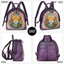 Load image into Gallery viewer, Genuine Leather Backpack for Women Hand Painted Purse Retro Leather Handmade College Knapsack Rucksack Casual Daypack
