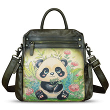 Load image into Gallery viewer, Genuine Leather Backpack for Women Hand Painted Knapsack Purse Handmade Rucksack Casual College Bag Convertible Daypack