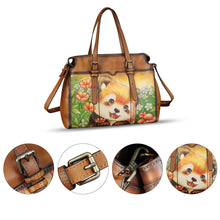 Load image into Gallery viewer, Genuine Leather Satchel for Women Hand Painted Pattern Handbag Top Handle Bags Handmade Crossbody Purse Work Tote