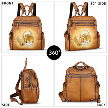 Load image into Gallery viewer, Genuine Leather Backpack for Women Hand Painted Knapsack Purse Handmade Rucksack Casual College Bag Convertible Daypack