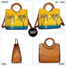 Load image into Gallery viewer, Genuine Leather Tote Bag for Women Hand Painted Leather Shoulder Handbag Handmade Purse Crossbody Work Tote Casual Purse