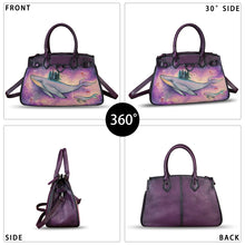 Load image into Gallery viewer, Genuine Leather Satchel for Women Hand Painted Leather Handbag Top Handle Bags Handmade Crossbody Purse Work Tote