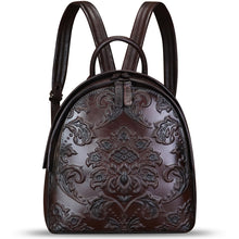 Load image into Gallery viewer, Genuine Leather Backpack for Women Purse Retro Embossed Leather Knapsack Handmade Rucksack Casual Daypack