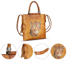 Load image into Gallery viewer, Genuine Leather Handbag for Women Hand Painted Leather Top Handle Bag Handmade Crossbody Purse Work Tote Bag