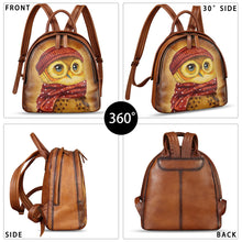 Load image into Gallery viewer, Genuine Leather Backpack for Women Hand Painted Purse Retro Leather Handmade College Knapsack Rucksack Casual Daypack