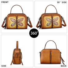 Load image into Gallery viewer, Genuine Leather Satchel for Women Hand Painted Leather Top Handle Handbag Handmade Crossbody Satchel Purse Tote Bag