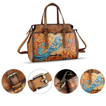 Load image into Gallery viewer, Genuine Leather Satchel for Women Hand Painted Pattern Handbag Top Handle Bags Handmade Crossbody Purse Work Tote