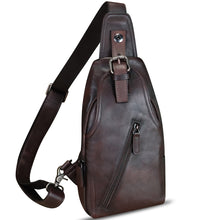 Load image into Gallery viewer, Genuine Leather Sling Bag Multifunction Crossbody Hiking Fanny Daypack Vintage Chest Shoulder Backpack Motorcycle Purse