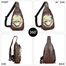 Load image into Gallery viewer, Genuine Leather Sling Bag Hand Painted Crossbody Backpack Retro Handmade Chest Shoulder Daypack Fanny Pack Purse