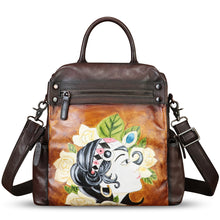 Load image into Gallery viewer, Genuine Leather Backpack for Women Hand Painted Knapsack Purse Handmade Rucksack Casual College Bag Convertible Daypack