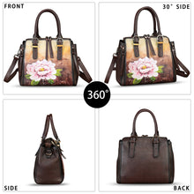 Load image into Gallery viewer, Genuine Leather Handbag for Women Hand Painted Leather Top Handle Purse Handmade Crossbody Satchel Tote Bag