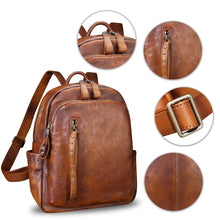 Load image into Gallery viewer, Genuine Leather Backpack Purse for Women Vintage Casual Daypack College Bag Handmade Cowhide Western Rivets Rucksack