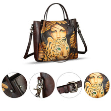 Load image into Gallery viewer, Genuine Leather Handbag Satchel for Women Hand Painted Shoulder Bag Handmade Work Tote Casual Crossbody Purse