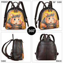 Load image into Gallery viewer, Genuine Leather Backpack for Women Hand Painted Purse Retro Leather Handmade College Knapsack Rucksack Casual Daypack
