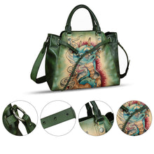 Load image into Gallery viewer, Genuine Leather Handbag Satchel for Women Hand Painted Handmade Crossbody Work Tote Bag Casual Shoulder Purses