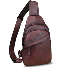 Load image into Gallery viewer, Genuine Leather Silng Bag for Men and Women Vintage Leather Sling Backpack Fashion Shoulder Crossbody Bag Chest Purse