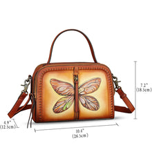 Load image into Gallery viewer, Genuine Leather Satchel for Women Hand Painted Leather Top Handle Handbag Handmade Crossbody Satchel Purse Tote Bag