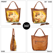 Load image into Gallery viewer, Genuine Leather Shoulder Bag for Women Hand Painted Leather Handbag Handmade Purse Crossbody Work Tote Bag Casual Purse