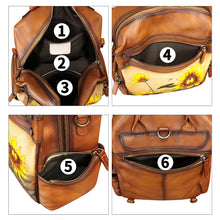 Load image into Gallery viewer, Genuine Leather Backpack for Women Hand Painted Knapsack Purse Handmade Rucksack Casual College Bag Convertible Daypack