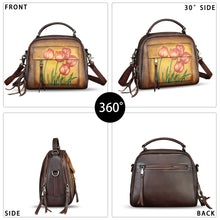 Load image into Gallery viewer, Genuine Leather Satchel for Women Hand Painted Leather Top Handle Handbag Handmade Crossbody Purse