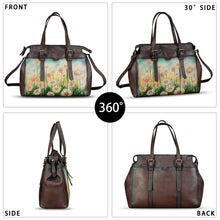 Load image into Gallery viewer, Genuine Leather Satchel for Women Hand Painted Pattern Handbag Top Handle Bags Handmade Crossbody Purse Work Tote