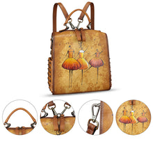 Load image into Gallery viewer, Genuine Leather Satchel for Women Hand Painted Purse Crossbody Handbag Top Handle Bags Handmade Convertible Backpack