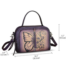 Load image into Gallery viewer, Genuine Leather Satchel for Women Hand Painted Leather Top Handle Handbag Handmade Crossbody Satchel Purse Tote Bag
