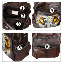 Load image into Gallery viewer, Genuine Leather Backpack for Women Hand Painted Knapsack Purse Handmade Rucksack Casual College Bag Convertible Daypack