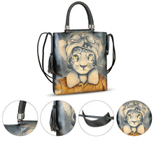Load image into Gallery viewer, Genuine Leather Handbag for Women Hand Painted Leather Top Handle Bag Handmade Crossbody Purse Work Tote Bag