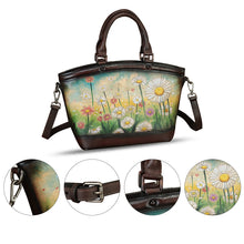 Load image into Gallery viewer, Genuine Leather Handbag Purse for Women Hand Painted Shoulder Handbag Handmade Purse Crossbody Work Tote Casual Bag