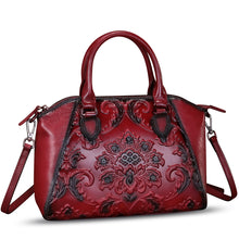 Load image into Gallery viewer, Genuine Leather Purses and Handbags for Women Vintage Embossed Leather Top Handle Bag Satchel Crossbody Shoulder Bag Strap