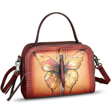 Load image into Gallery viewer, Genuine Leather Satchel for Women Hand Painted Leather Top Handle Handbag Handmade Crossbody Satchel Purse Tote Bag