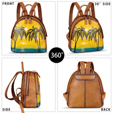 Load image into Gallery viewer, Genuine Leather Backpack for Women Hand Painted Purse Retro Leather Handmade College Knapsack Rucksack Casual Daypack