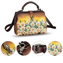 Load image into Gallery viewer, Genuine Leather Handbag Satchel for Women Hand Painted Leather Handmade Pouch Casual Shoulder Purse Bag