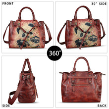 Load image into Gallery viewer, Genuine Leather Handbag Satchel for Women Hand Painted Handmade Crossbody Work Tote Bag Casual Shoulder Purses