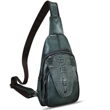 Load image into Gallery viewer, Genuine Leather Sling Bag Embossed Crocodile Pattern Leather Crossbody Sling Backpack Handmade Chest Purse Daypack