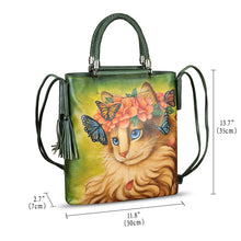 Load image into Gallery viewer, Genuine Leather Handbag for Women Hand Painted Leather Top Handle Bag Handmade Crossbody Purse Work Tote Bag