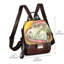 Load image into Gallery viewer, Genuine Leather Backpack for Women Hand Painted Knapsack Purse Designer Handmade Rucksack Casual Daypack