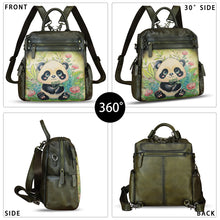 Load image into Gallery viewer, Genuine Leather Backpack for Women Hand Painted Knapsack Purse Handmade Rucksack Casual College Bag Convertible Daypack