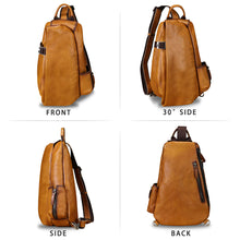 Load image into Gallery viewer, Genuine Leather Sling Bag Crossbody Purse Handmade Hiking Daypack Motorcycle Bag Retro Shoulder Backpack Vintage Chest Pack