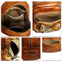 Load image into Gallery viewer, Genuine Leather Backpack for Women Hand Painted Rivet Knapsack Purse Handmade Rucksack Casual Daypack