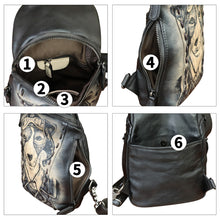Load image into Gallery viewer, Genuine Leather Sling Bag Hand Painted Crossbody Backpack Retro Handmade Chest Shoulder Daypack Fanny Pack Purse