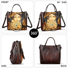Load image into Gallery viewer, Genuine Leather Handbag Satchel for Women Hand Painted Shoulder Bag Handmade Work Tote Casual Crossbody Purse