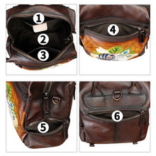Load image into Gallery viewer, Genuine Leather Backpack for Women Hand Painted Knapsack Purse Handmade Rucksack Casual College Bag Convertible Daypack