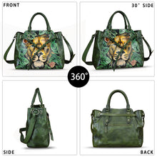 Load image into Gallery viewer, Genuine Leather Handbag Satchel for Women Hand Painted Handmade Crossbody Work Tote Bag Casual Shoulder Purses