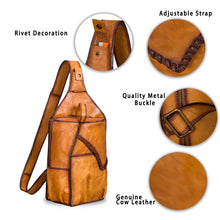 Load image into Gallery viewer, Genuine Leather Sling Bag for Men and Women Vintage Large Sling Backpack Shoulder Crossbody Chest Bag for Ipad