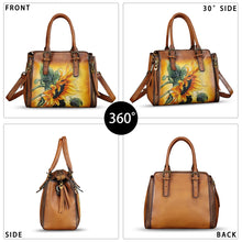 Load image into Gallery viewer, Genuine Leather Handbag for Women Hand Painted Leather Top Handle Purse Handmade Crossbody Satchel Tote Bag