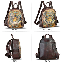 Load image into Gallery viewer, Genuine Leather Backpack for Women Hand Painted Knapsack Purse Handmade Rucksack Casual Daypack