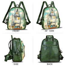 Load image into Gallery viewer, Genuine Leather Backpack for Women Hand Painted Rivet Knapsack Purse Handmade Rucksack Casual Daypack